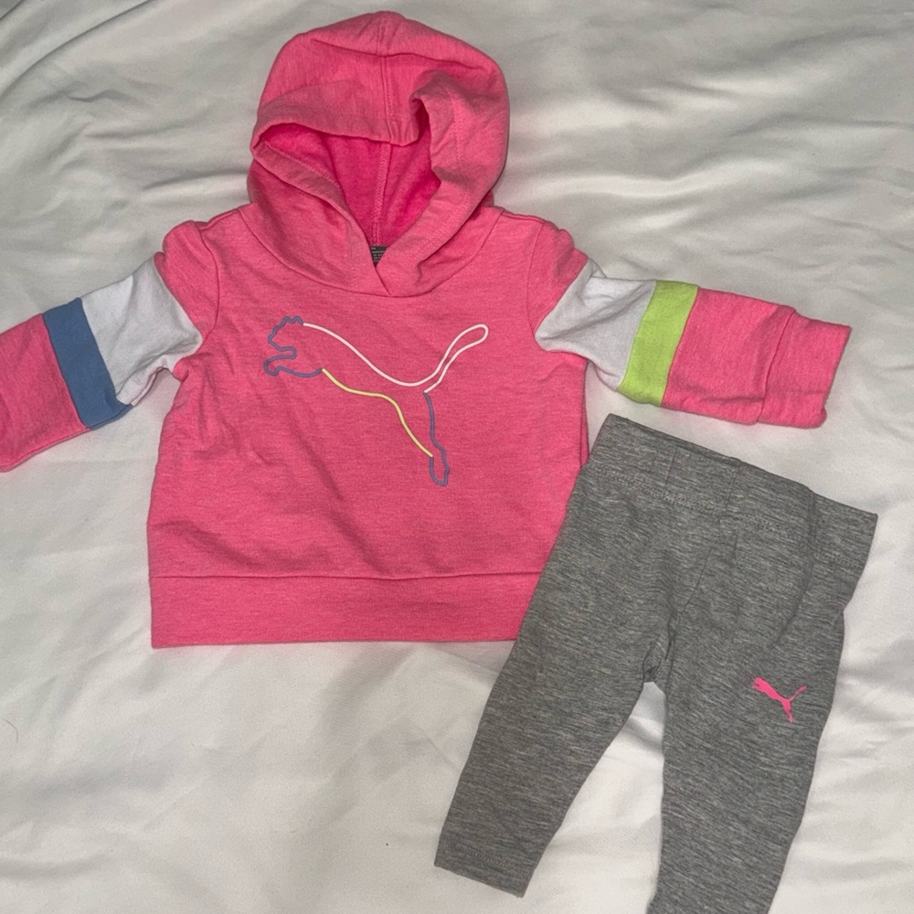 Puma Pink Hoodie and Gray Leggings Set